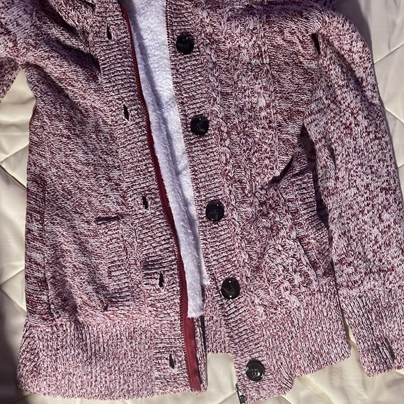 New Sherpa lined full zip button hooded women’s sweater jacket - Picture 4 of 6